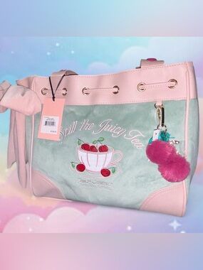 Juicy Couture Pink & Mint 'Spill the Juicy Tea'  Daydreamer Tote Bag